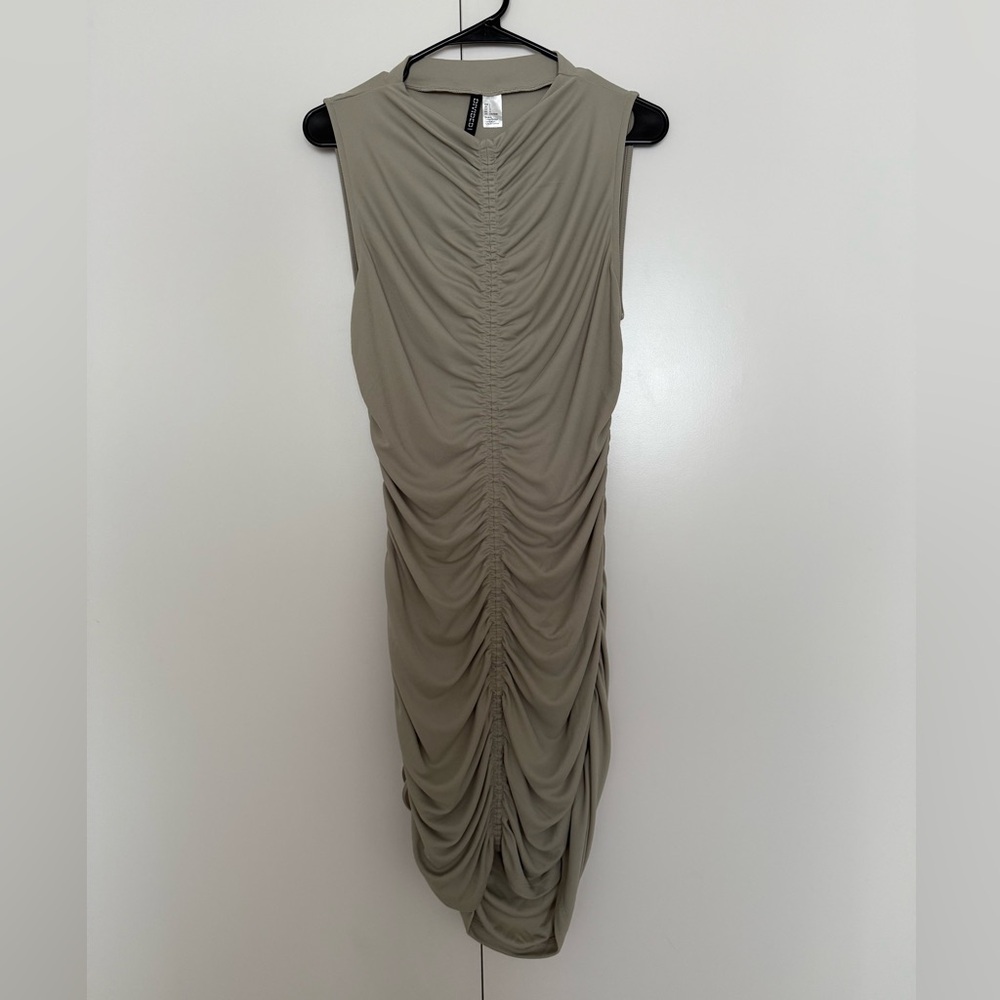 H&M Ruched Sleeveless Midi Dress - Taupe